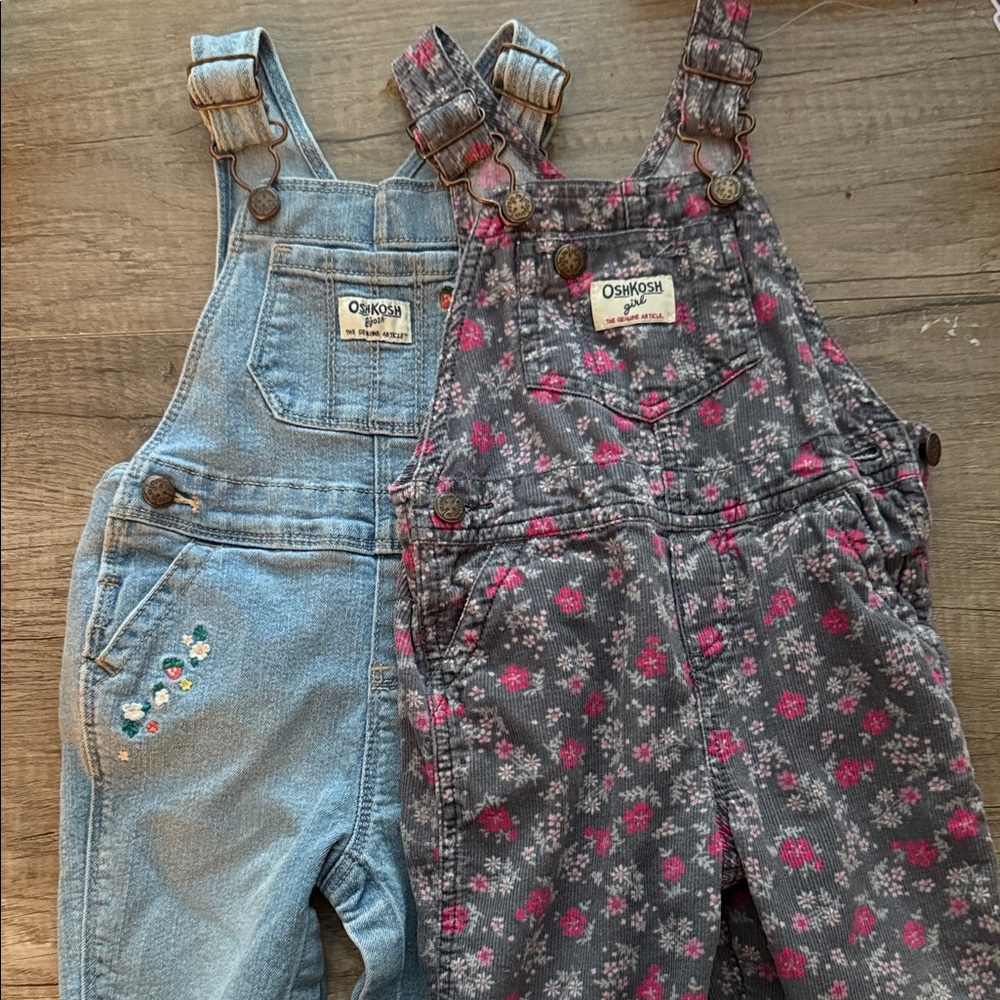 Bundle OshKosh B'gosh Girls Denim and Floral Overalls 18 months